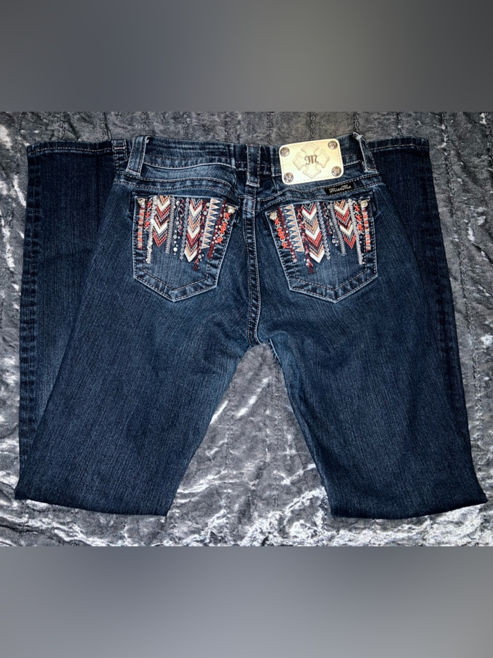 Miss Me Dark Indigo Skinny Jeans with Embroidered Pocket Accents